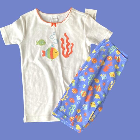 Gymboree two piece ocean pajamas white and blue big kids size 7 - Picture 1 of 6